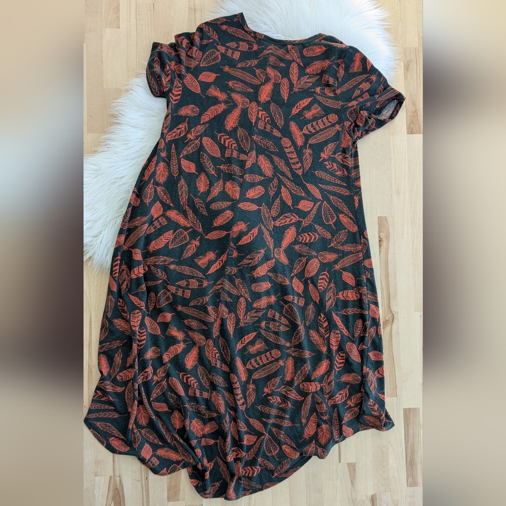 {Lularoe} Carly Swing Dress with Leaf Print, size small - Picture 2 of 4